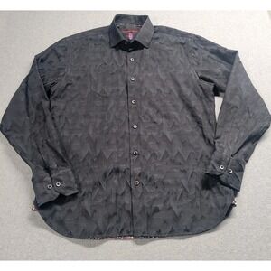 Visconti Black Mens Shirt Flip Cuff Paisley Size Medium Dress Button Long Sleeve